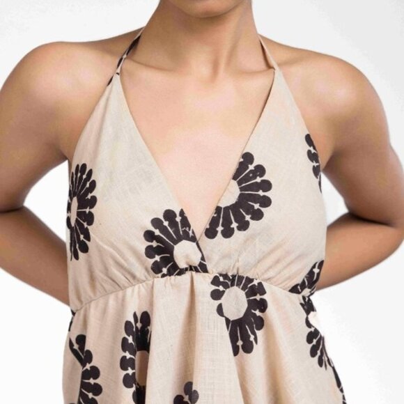 Women's Off White Floral Halter Neck Top, Sleeveless Woven Cotton, Gift for Her - Picture 2 of 8